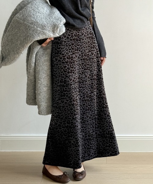 COCOMOMO スカート 大人が選ぶ、品あるレオパード レオパードベロア