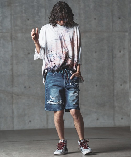 「GLIMCLAP」 デニムハーフパンツ S インディゴブルー メンズ_画像6