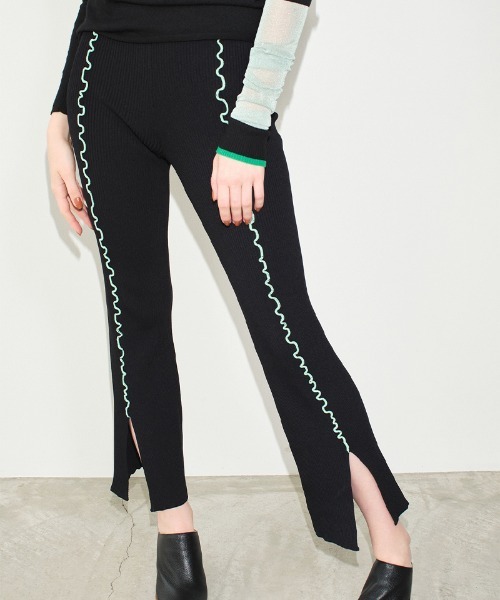 パンツ 「soduk」colored stitch slit knit trousers レディース 