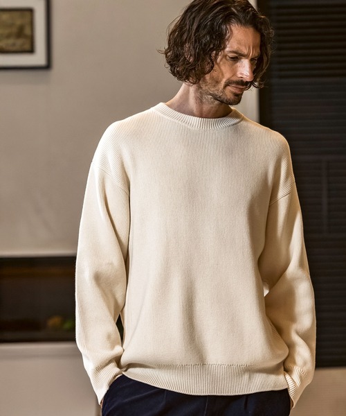 「AKM Contemporary」 長袖ニット M ホワイト メンズ_画像6