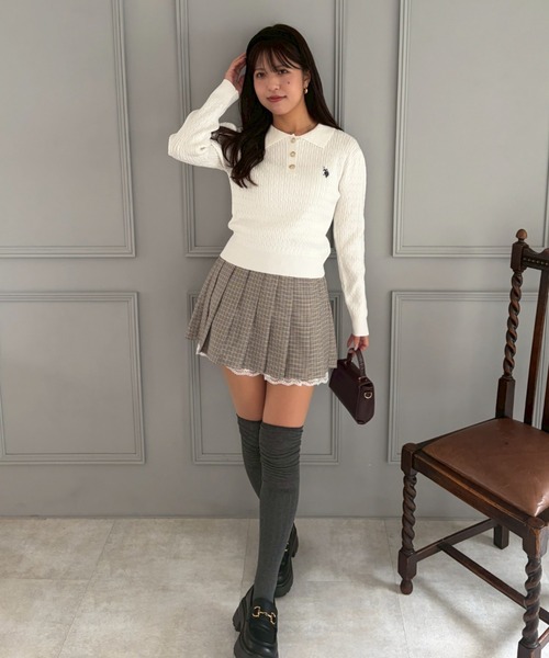 myclozette レーストップス 、プリーツスカート売約済み VERY NaVY2024年12月号掲載】グロッシーレース プリーツスカート