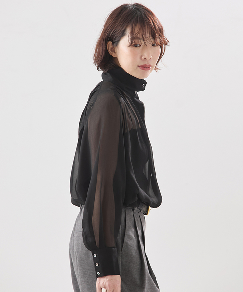 ブラウス シャツ 「A PUPIL/ア ピューピル」別注 HNK RGLN BL ジョーゼットブラウス レディースの画像