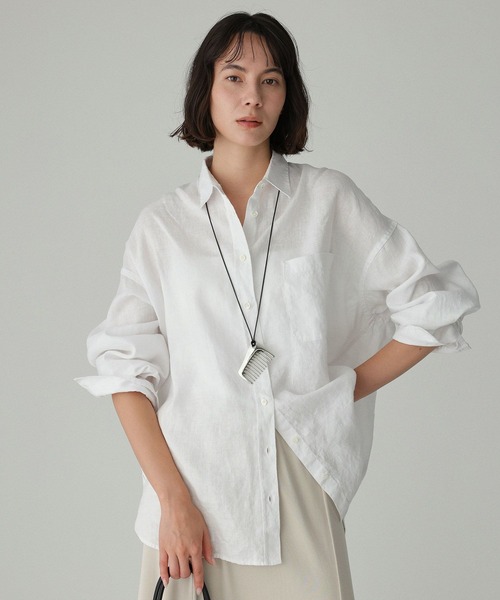 SIIILON フリル フレンチリネン100% ブラウス 白 ゆったり 未使用級 BABYLONE（バビロン） ブラウス シャツ リネンBIGシルエットシャツ