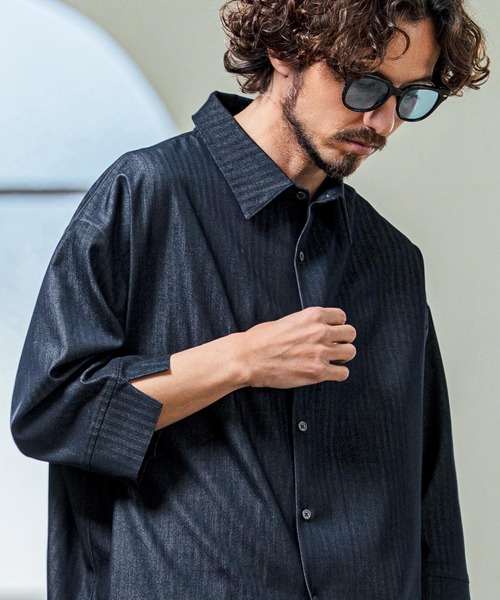 Magine（マージン） 七分袖 シャツ ms6419- Drapey Chambray Relax Fit