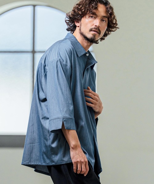 Magine（マージン） 七分袖 シャツ ms6419- Drapey Chambray Relax Fit