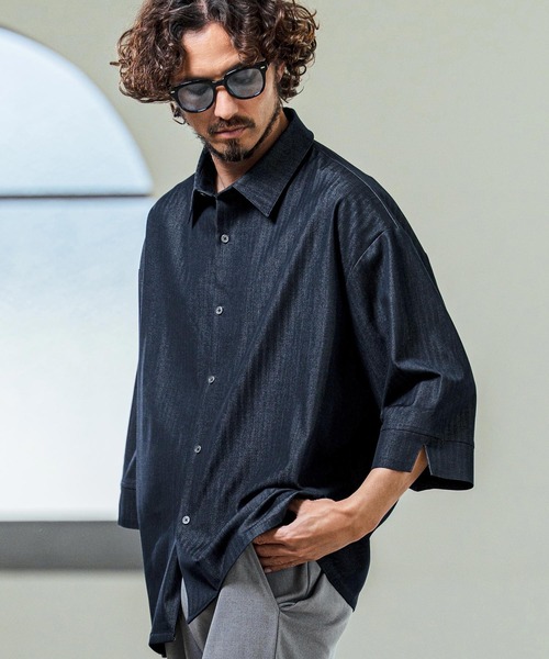 Magine（マージン） 七分袖 シャツ ms6419- Drapey Chambray Relax Fit