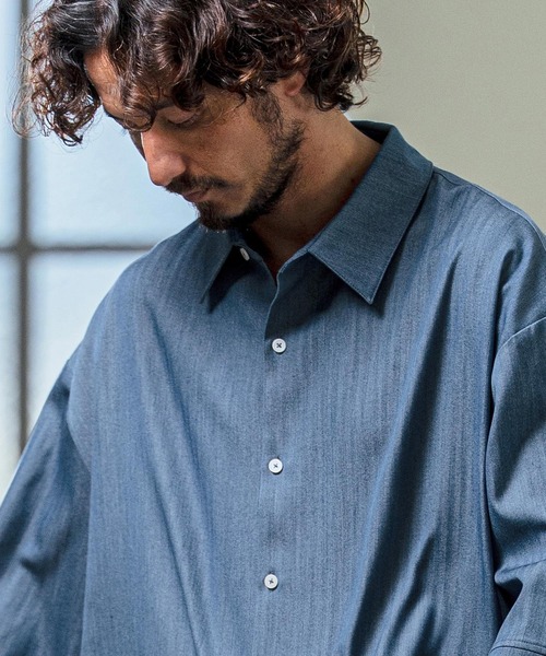 Magine（マージン） 七分袖 シャツ ms6419- Drapey Chambray Relax Fit