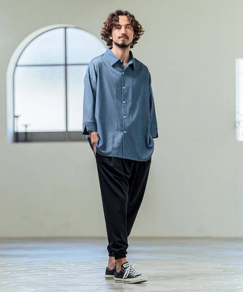 Magine（マージン） 七分袖 シャツ ms6419- Drapey Chambray Relax Fit