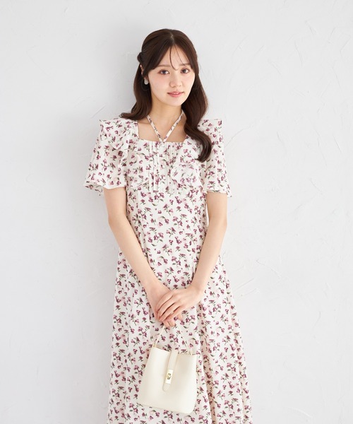 トッカ TOCCA★フリル袖 花柄 Aライン ワンピース 総柄【美品/手洗い可】 tocco closet（トッコ クローゼット） ワンピース 「ZOZO限定」ネック