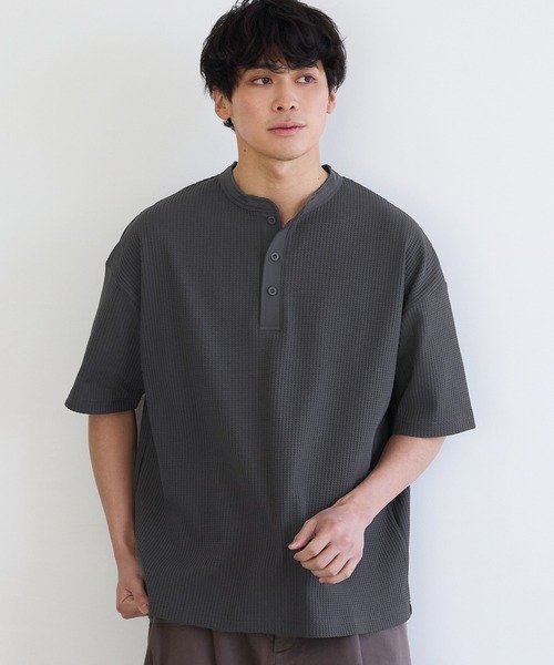 coca（コカ） tシャツ EAZY TEXワッフルヘンリーネック半袖Tシャツ