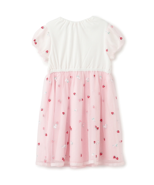ワンピース イチゴ刺しゅうチュール　ドッキングワンピース キッズ 子供服 女の子の画像