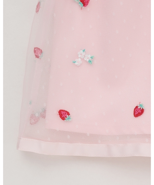 ワンピース イチゴ刺しゅうチュール　ドッキングワンピース キッズ 子供服 女の子の画像