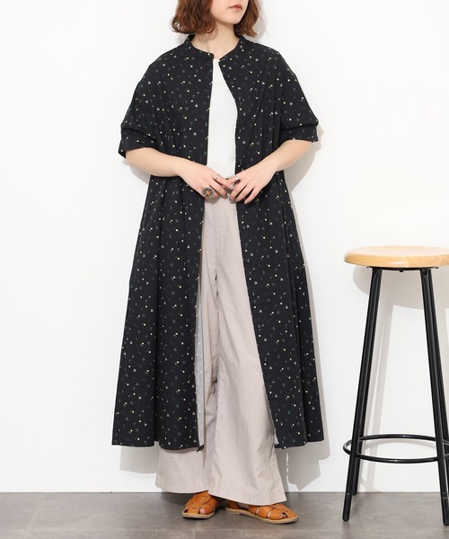 Emago（イマゴ） シャツワンピース お散歩プリントワンピース 半端袖