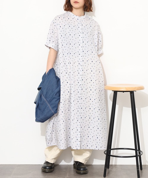 Emago（イマゴ） シャツワンピース お散歩プリントワンピース 半端袖