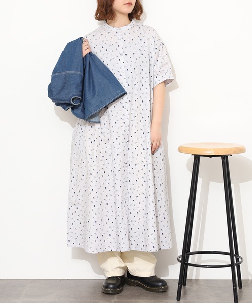 Emago（イマゴ） シャツワンピース お散歩プリントワンピース 半端袖