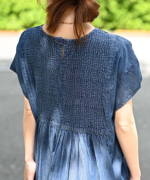 ＆HALF tシャツ 半袖 「indian Cotton Collection」デニムピンタック