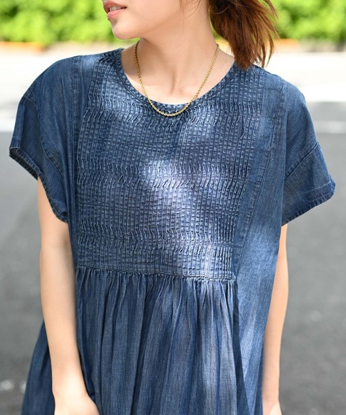 ＆HALF tシャツ 半袖 「indian Cotton Collection」デニムピンタック