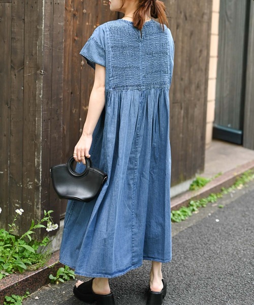 ＆HALF tシャツ 半袖 「indian Cotton Collection」デニムピンタック