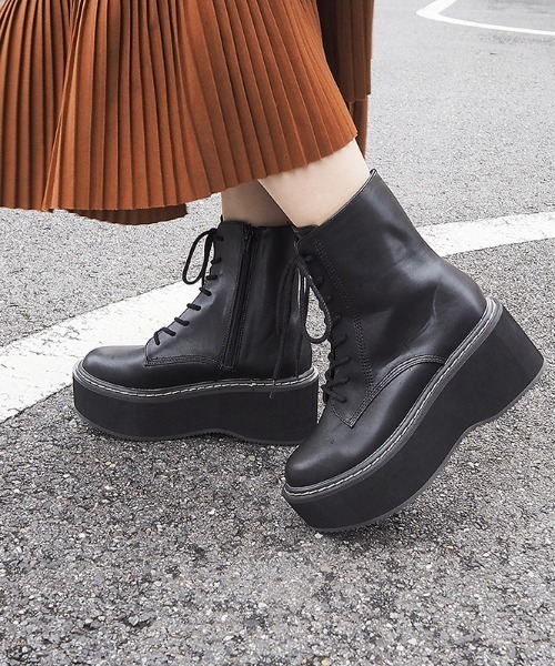 byあしながおじさん ブーツ 厚底レースアップブーツ - 8980557