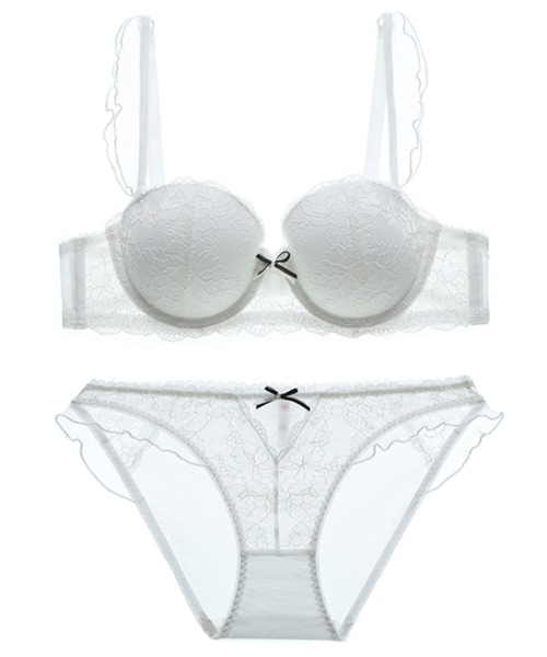 Lace Ladies ブラジャー ショーツセット 花柄レース×フリル ブラ