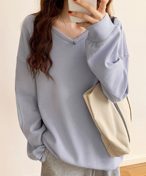 トレーナー スウェット ドロップショルダーVネックスウェット