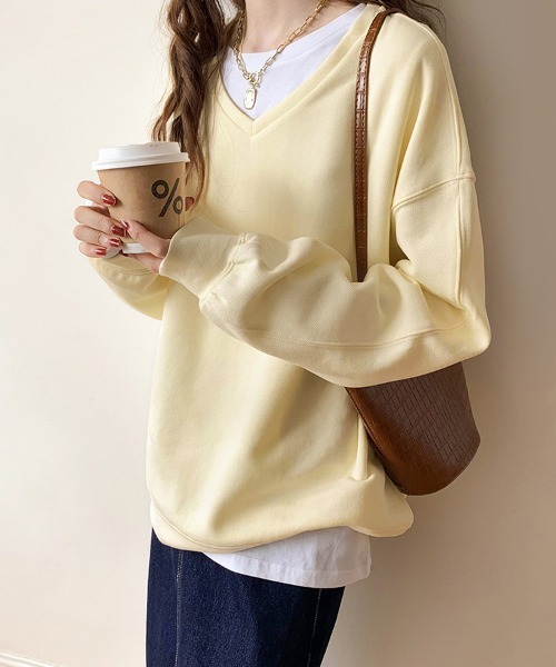 トレーナー スウェット ドロップショルダーVネックスウェット