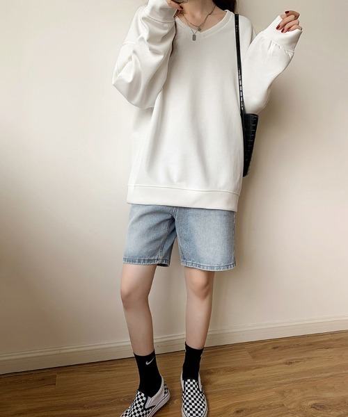 トレーナー スウェット ドロップショルダーVネックスウェット