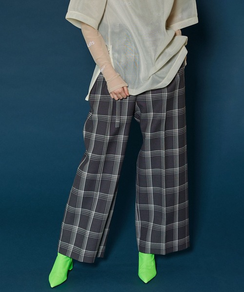 MAISON SPECIAL スラックス パンツ Check High Waist Wide Pants