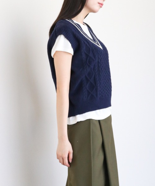 gossip!ロサンゼルス ベスト ジレ ケーブルニット Vネックベスト