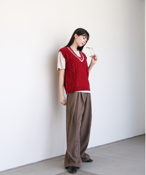 gossip!ロサンゼルス ベスト ジレ ケーブルニット Vネックベスト