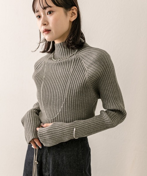 mystic ニット サイドスリットハイネックリブニット レディース