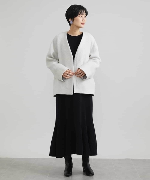 MICHEL KLEIN モヘアシャギーノーカラーコート レディース : ZOZOTOWN 