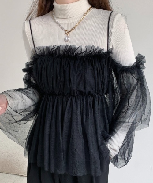 LADY LIKE（レディライク） ブラウス シャツ チュールオフショル 