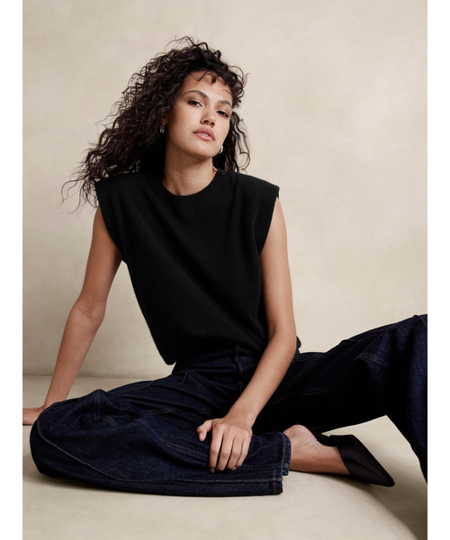 ニット セーター Franci カシミヤ パッデッドショルダー トップス ノースリーブニット レディース ニット セーター Franci カシミヤ パッデッドショルダー