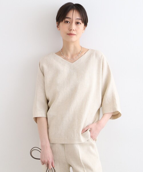 リネン100%プルオーバー ドルマンスリーブ Freeサイズ オーダー INDIVI ブラウス シャツ 「日本製/SETUP可能/麻100%」変形
