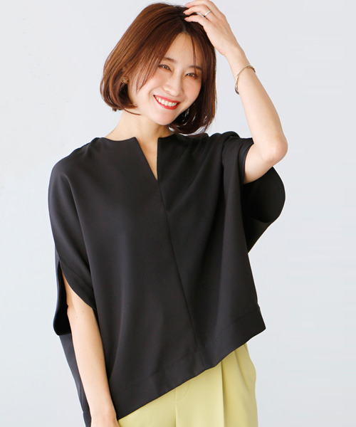 tシャツ 華奢見せが叶う！着やせの技ありキーネックドルマン レディース