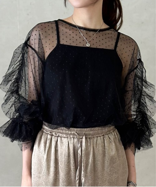 Per sist ence（パーシエンス） tシャツ チュール袖フリルプルオーバー