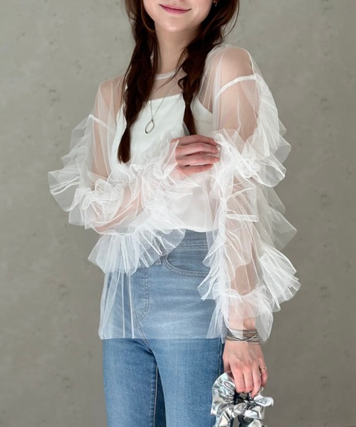 Per sist ence（パーシエンス） tシャツ チュール袖フリルプルオーバー