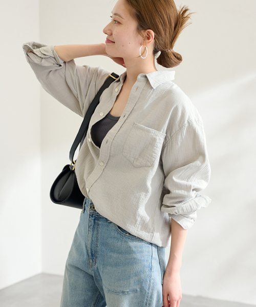 ブラウス シャツ GREY LABEL サイドリボンクロップドシャツ レディース GREY LABEL サイドリボンクロップドシャツ(トップス