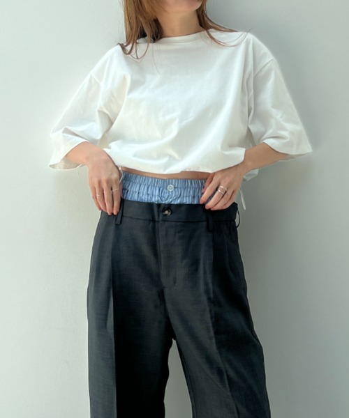 2点セット クロップドTシャツ×スカート ドロスト 韓国系 S5262 セットアップ 不規則デザイン クロップドTシャツ ＋ スプリット
