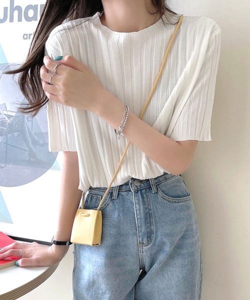 REMUR tシャツ 半袖 リブトップス サマーニット 半袖 レディース
