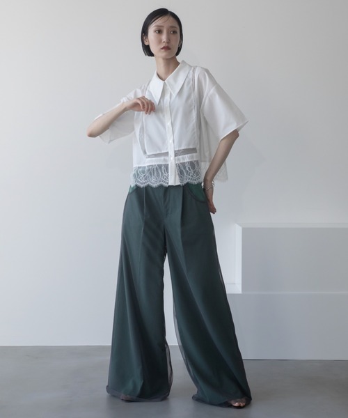 ブラウス シャツ 「WOMEN」レース切り替えショートブラウス レディース シャツ ブラウス レース切替ショートシャツ レディース