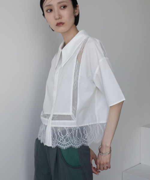 ブラウス シャツ 「WOMEN」レース切り替えショートブラウス レディース シャツ ブラウス レース切替ショートシャツ レディース