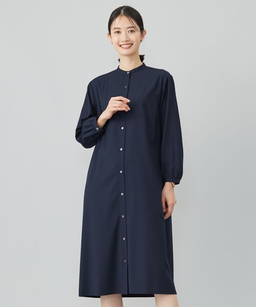 ワンピース 「洗える」T/Rウォッシャブルギャバ バンドカラー