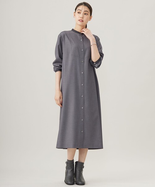 ワンピース 「洗える」T/Rウォッシャブルギャバ バンドカラー