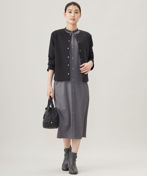 ワンピース 「洗える」T/Rウォッシャブルギャバ バンドカラー