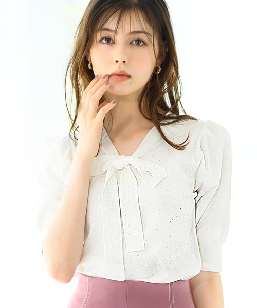 ミッシュマッシュ MISCH MASCH 【2024秋冬新作】ミニスパンコール2way5分袖ニット/MM438302 （BLACK） ミッシュマッシュ MISCH MASCH 【2024秋冬新作】ミニ