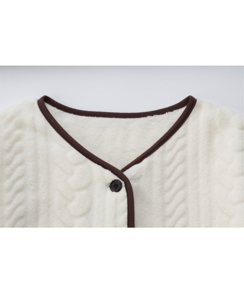 パジャマ ルームウェア ケーブルニット風もこもこカーディガンセット