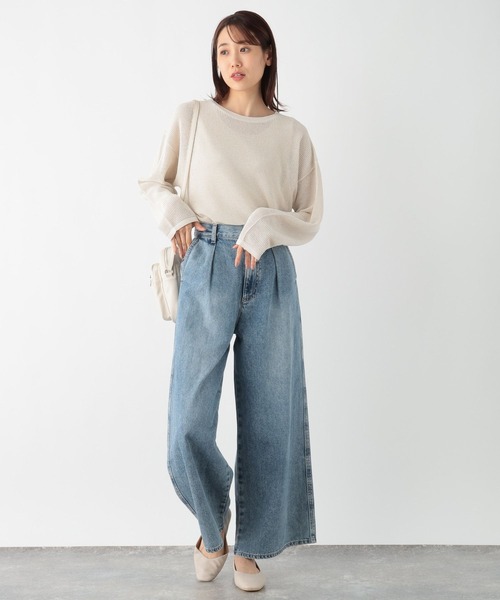 GLOBAL WORK ニット セーター 洗えるメッシュラメプルオーバー