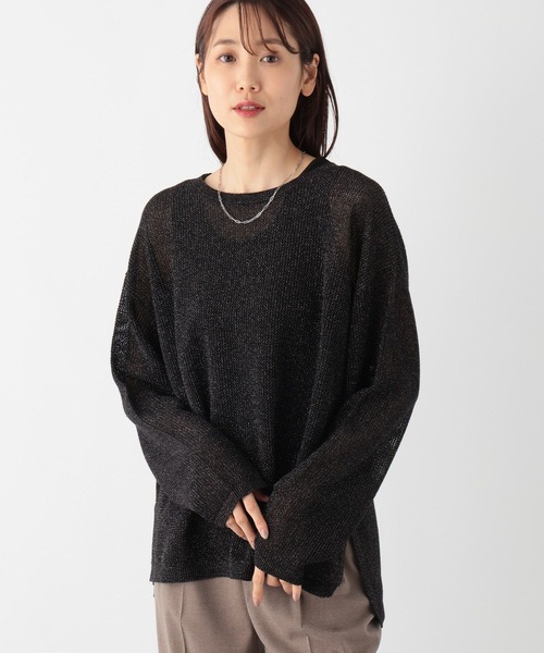 GLOBAL WORK ニット セーター 洗えるメッシュラメプルオーバー